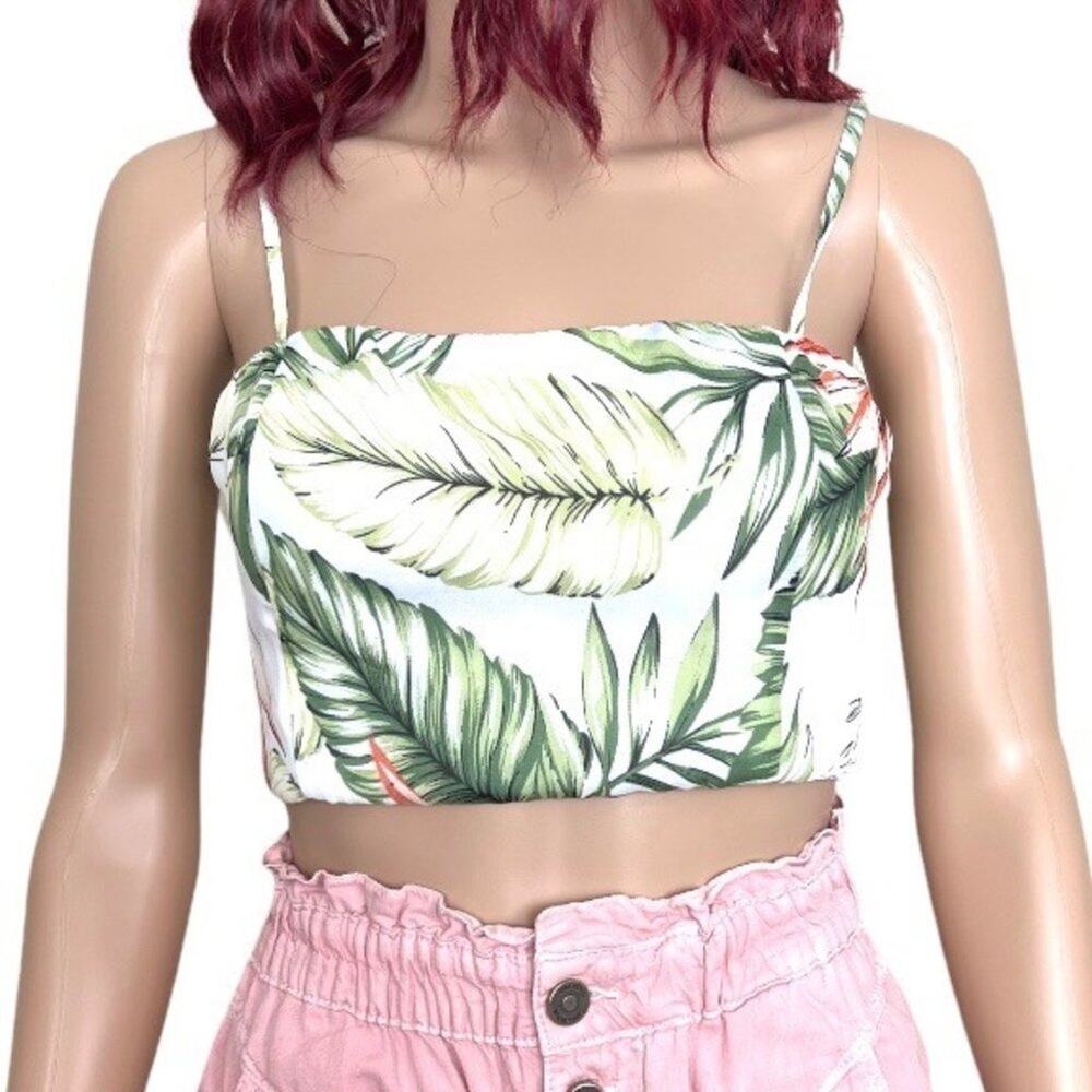 Windsor Tropical Print Crop Top Small White Chiffon NWT